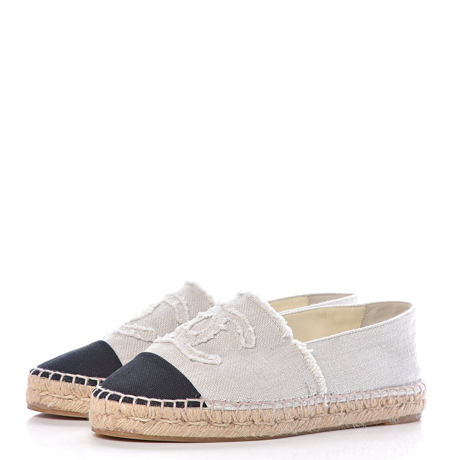 Chanel Linen CC Espadrilles 37 Beige Black 3 of 12