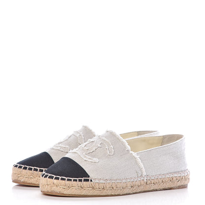 Chanel Linen CC Espadrilles 37 Beige Black 3 of 12
