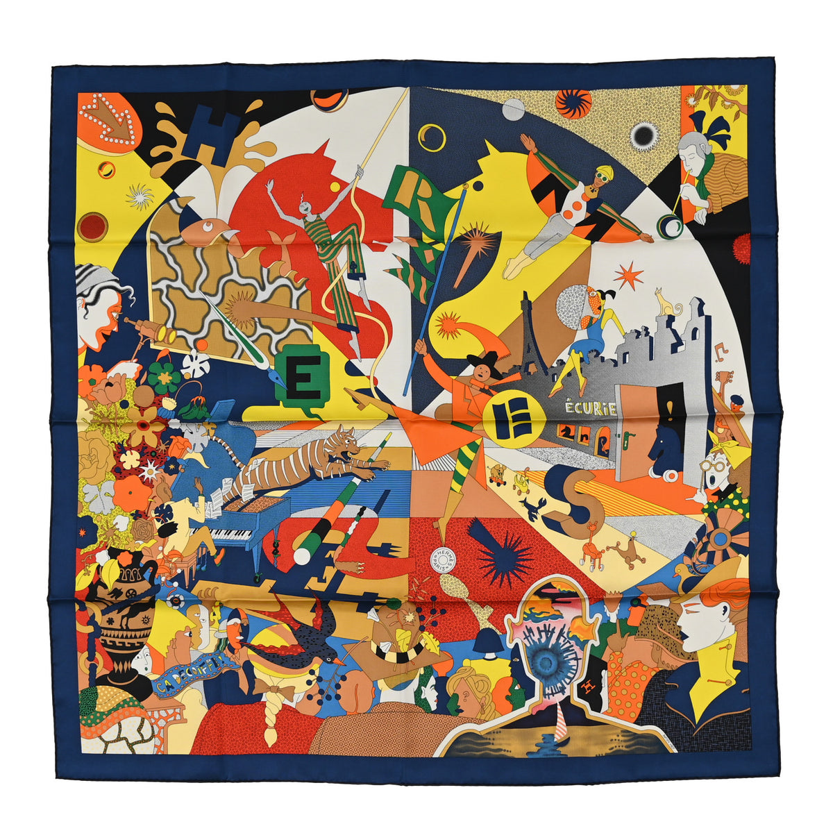 Hermes Silk Ca Decoiffe! Scarf 90 Bleu Jaune vif 1 of 3