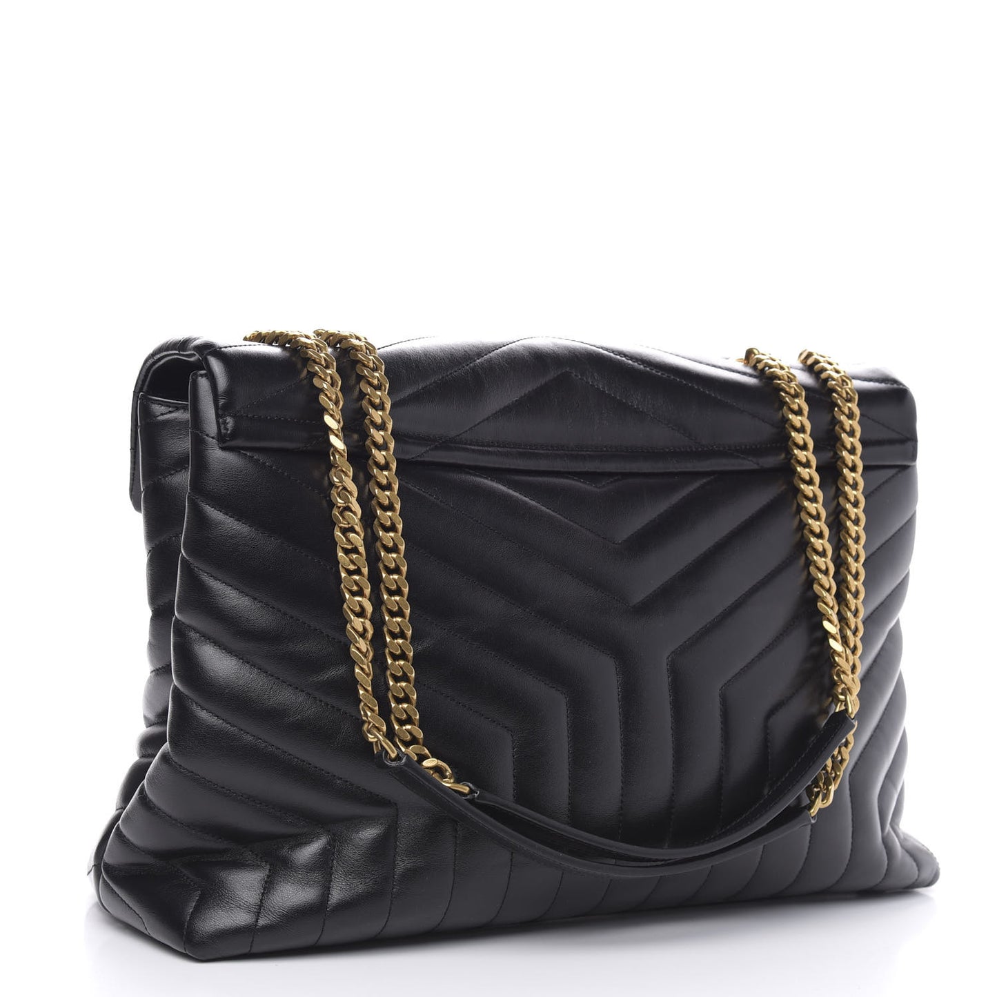 Calfskin Y Quilted Monogram Large Loulou Chain Satchel Black