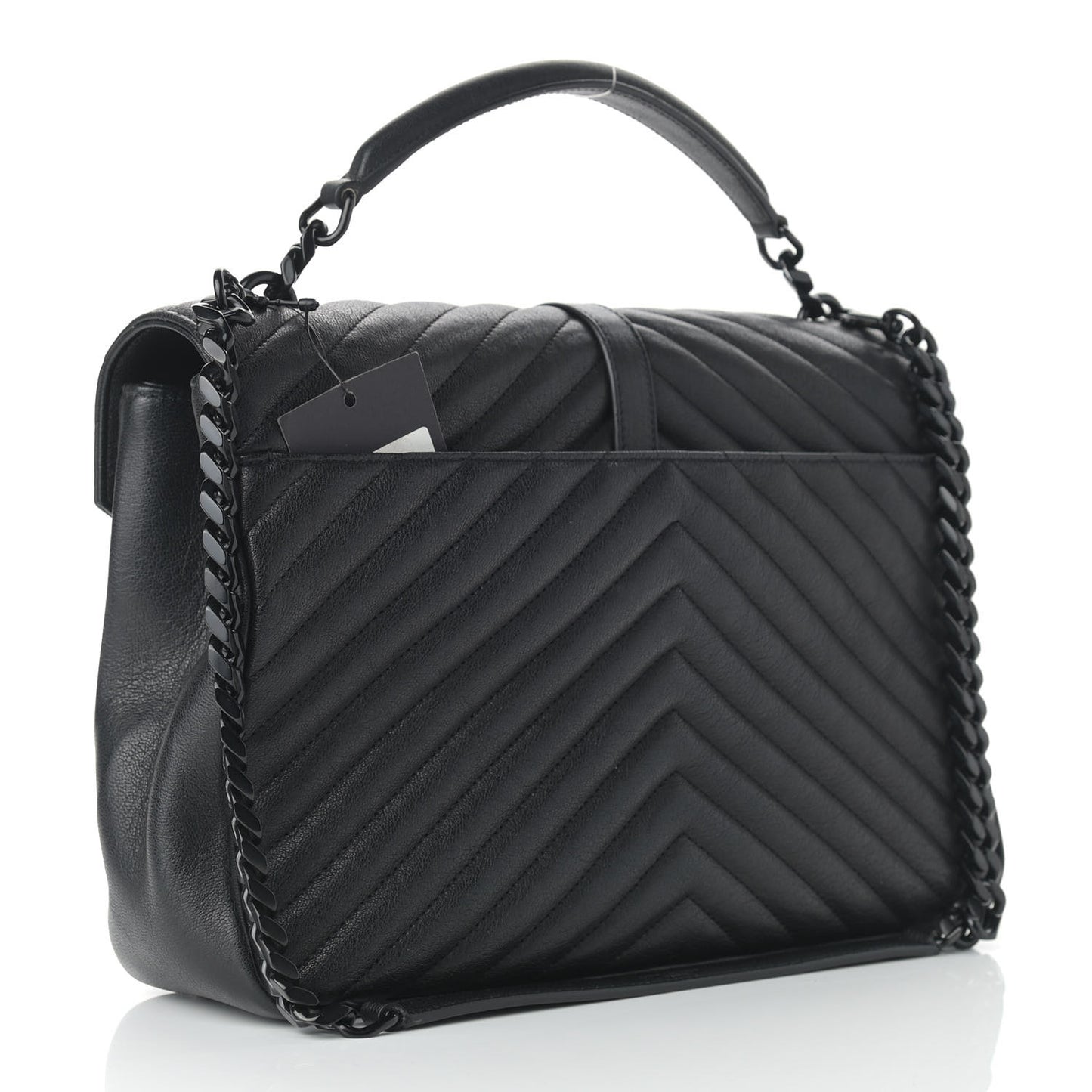 Sheepskin Matelasse Chevron Monogram Large College SatchelaSheepskin Matelasse Chevron Monogram Monochrome Large College Satchel Black