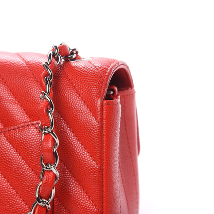 Chanel Caviar Chevron Quilted Mini Rectangular Flap Red 12 of 14