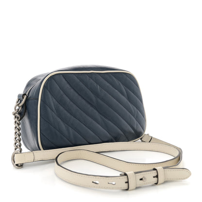 Gucci Vintage Effect Calfskin Matelasse Diagonal Small Torchon GG Marmont Chain Shoulder Bag Blue Agata Mystic White 3 of 14