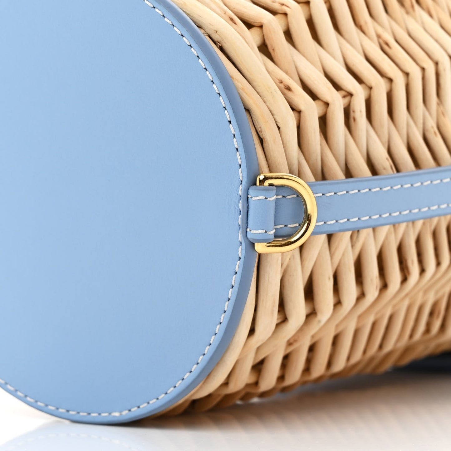 Wicker Calfskin Le Panier Seau Bucket Bag Blue