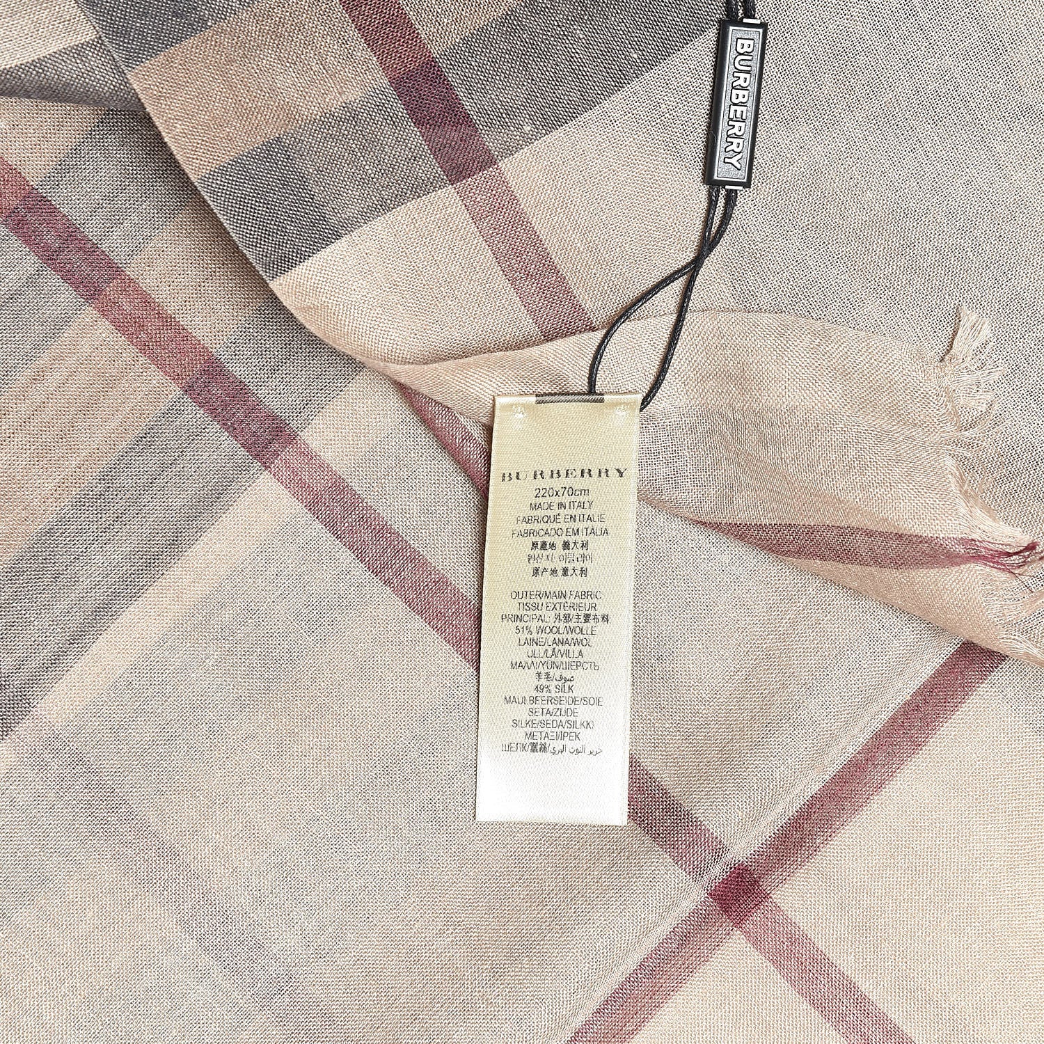 Burberry Wool Silk Gauze Giant Check Scarf Camel 4 of 4