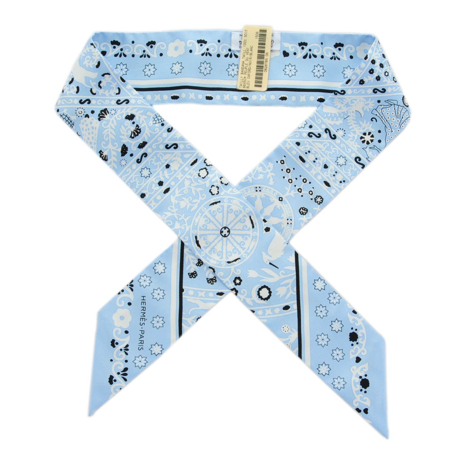 Hermes Silk Peuple Du Vent Bandana Twilly Bleu Oxford Noir Blanc 1 of 7