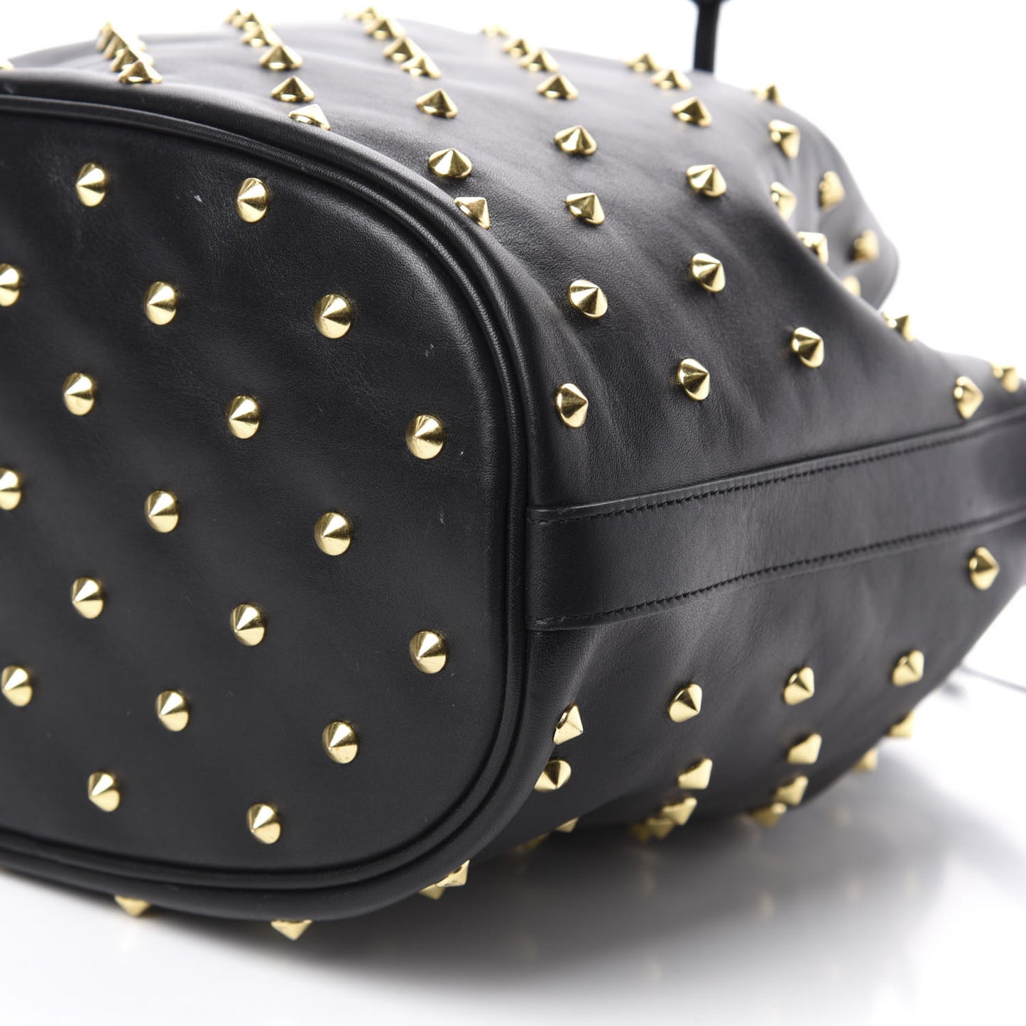 Calfskin Studded Padlock Bucket Bag Black