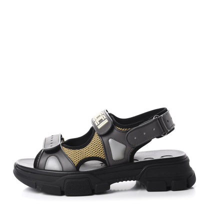 Gucci X SEGA Nappa Mesh Mens Aguru Sandals 9 Loess Black 1 of 12