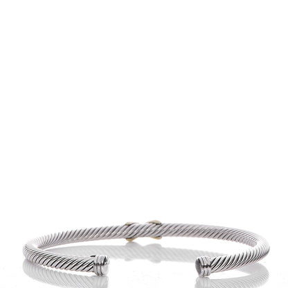 David Yurman Sterling Silver 18K Yellow Gold 4mm X Station Cable Bracelet 3 of 5