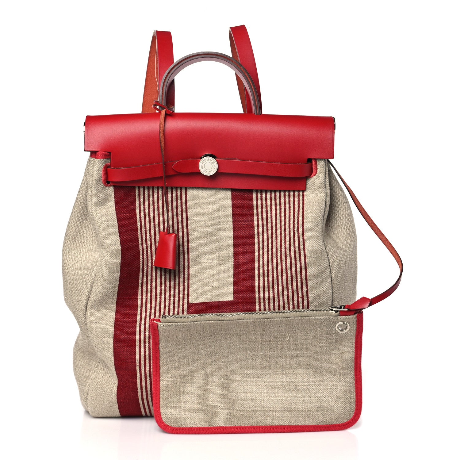 Hermes Vache Hunter Toile H Vibration Herbag a Dos Retourne Backpack Bordeaux Ficelle Rouge Piment 2 of 13