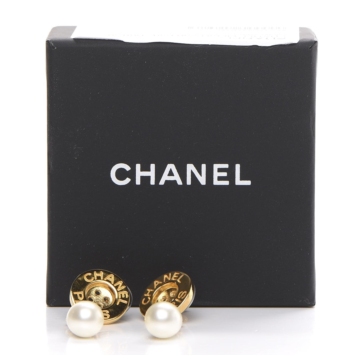 Metal Pearl Paris Button Drop Earrings Gold