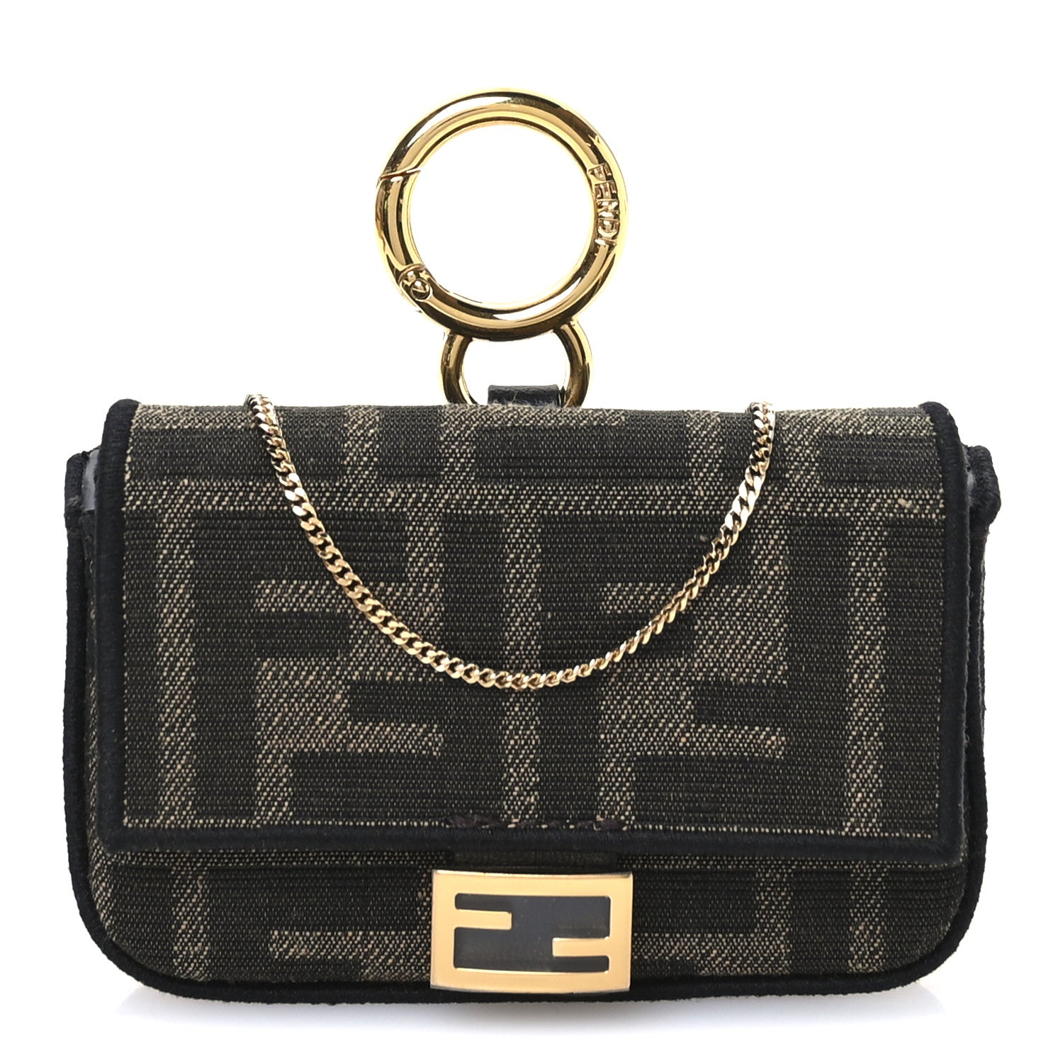 Fendi Fabric Jacquard FF 1974 Nano Baguette Charm Tobacco Moro Black 1 of 11