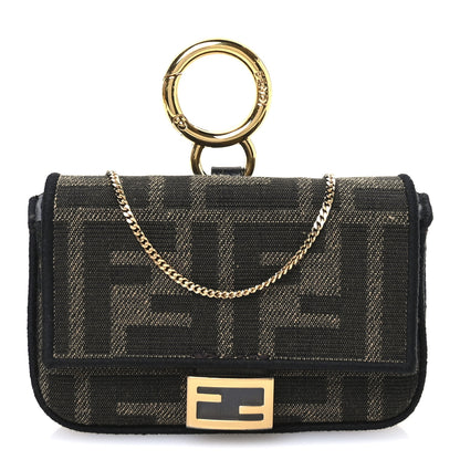 Fendi Fabric Jacquard FF 1974 Nano Baguette Charm Tobacco Moro Black 1 of 11