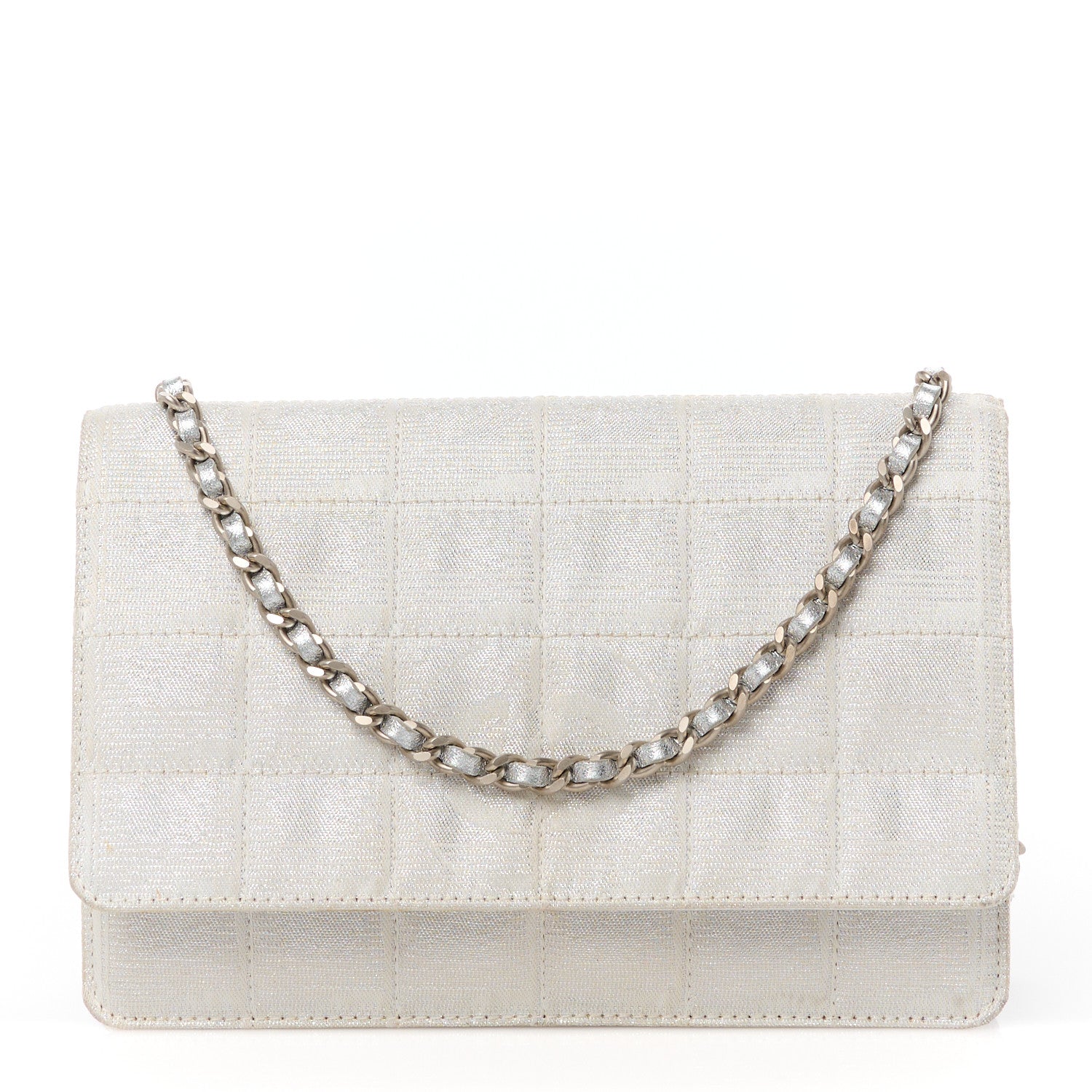 Chanel Nylon Travel Wallet On Chain WOC Metallic Silver 1 of 16