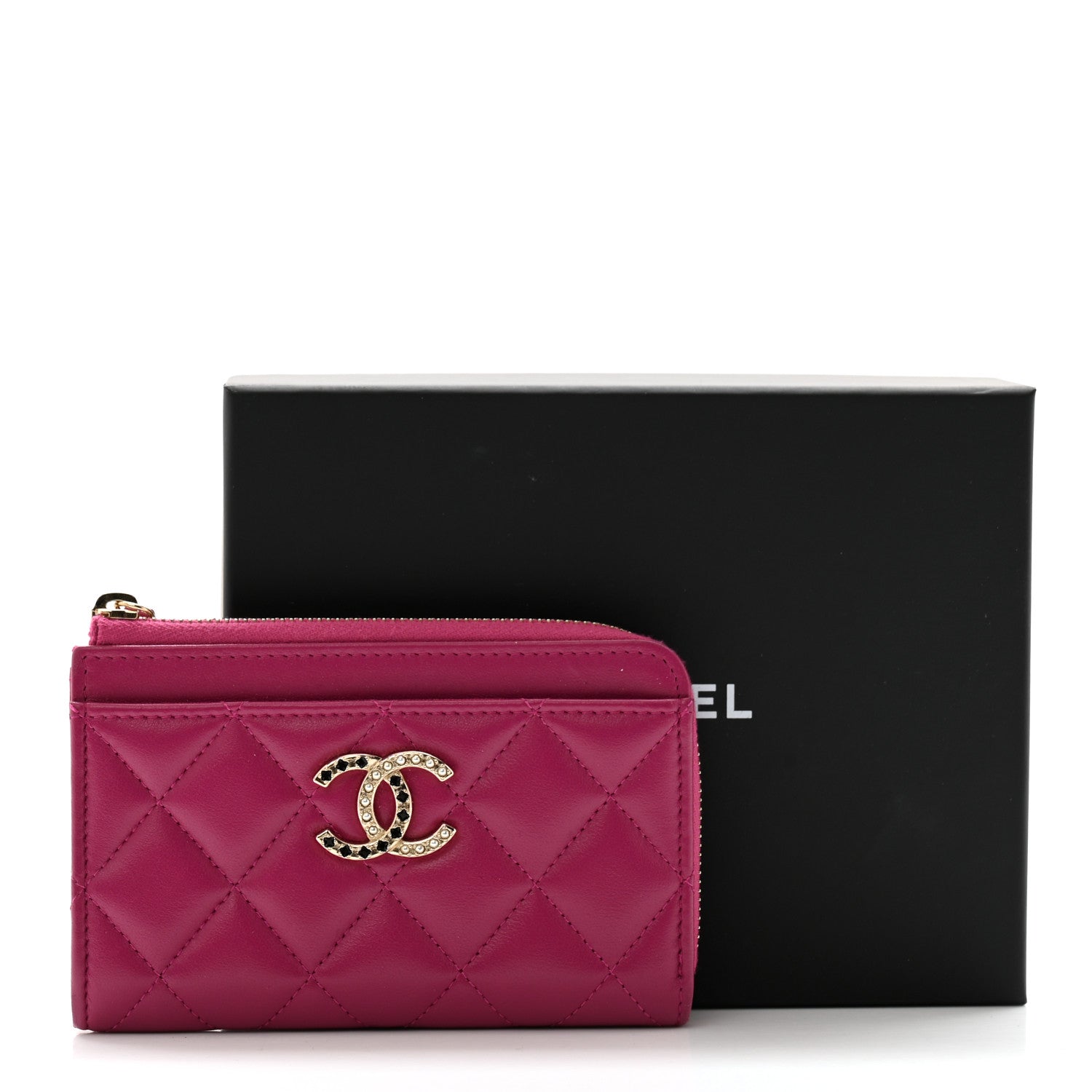Chanel Lambskin Quilted Pearl Crystal CC Zip Around Card Holder Pink 8 of 8