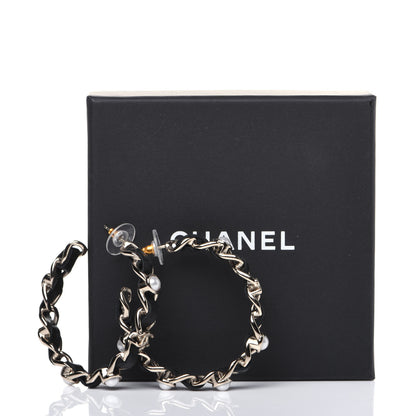 Chanel Lambskin Pearl More Is More CC Chain Hoop Earrings Gold Black 8 of 8