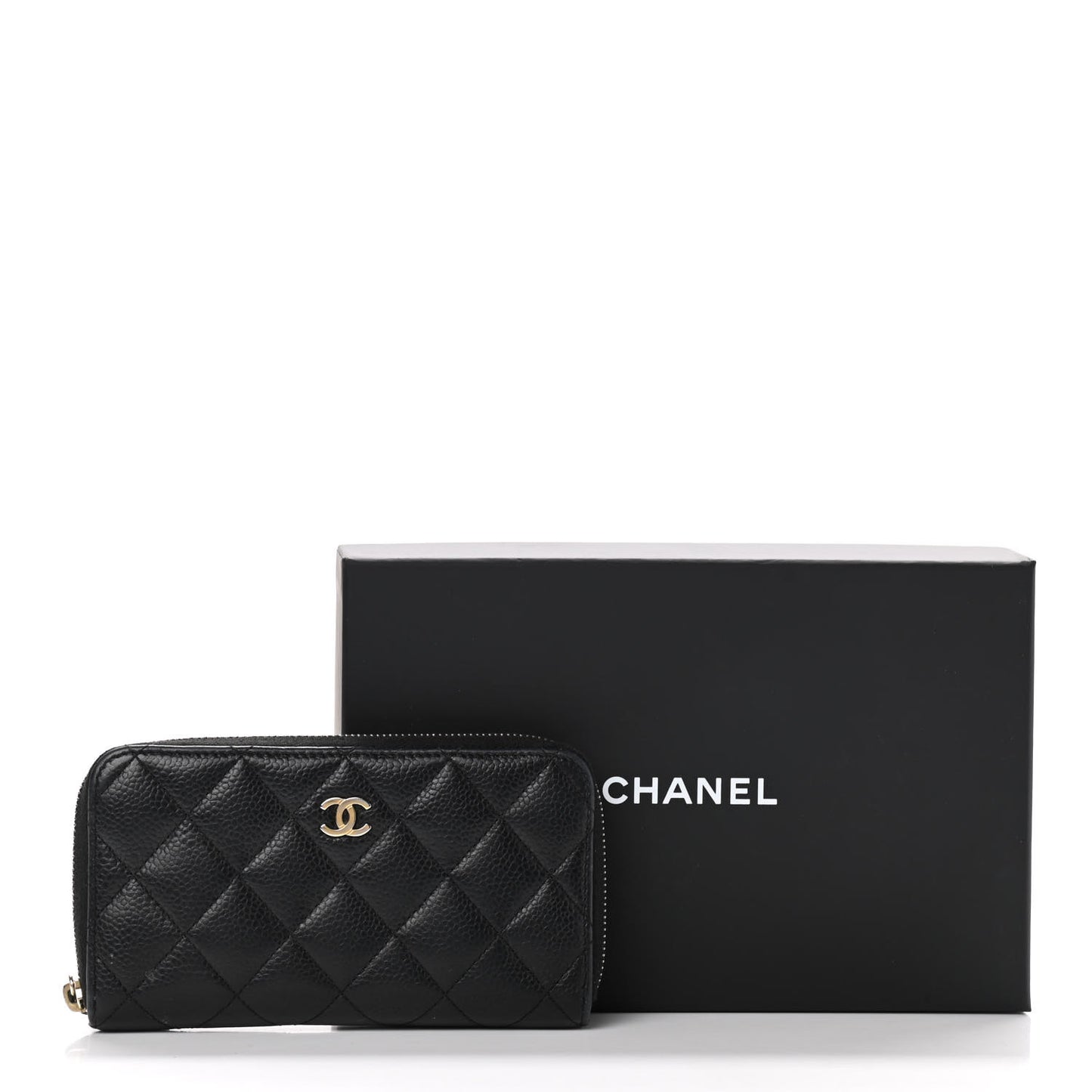 Caviar Quilted Medium Zip Around Wallet Black