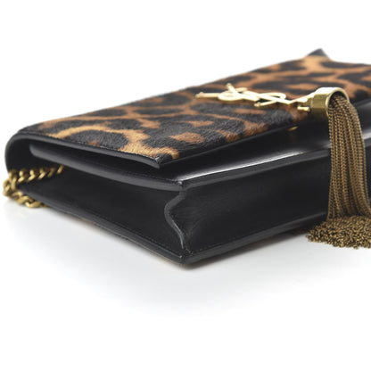 Saint Laurent Pony Hair Leopard Print Classic Monogram Kate Tassel Chain Wallet Black 6 of 9