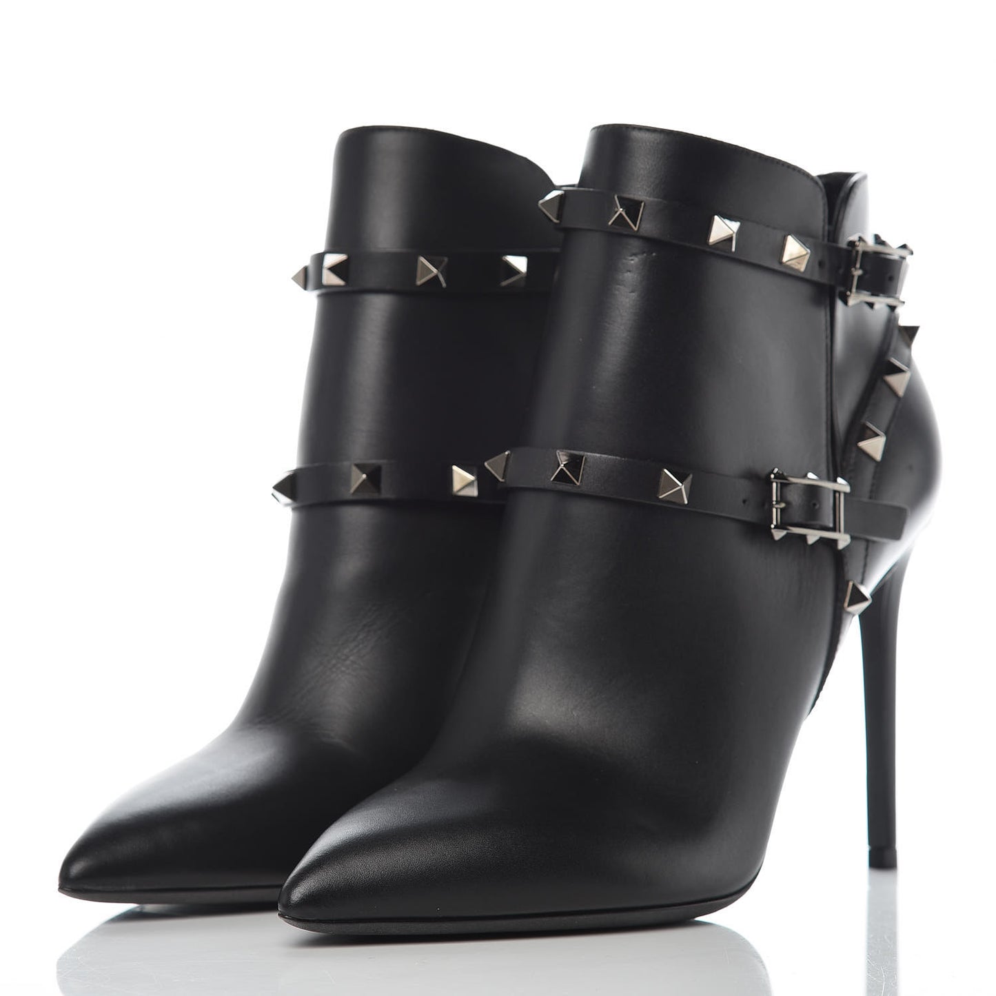 Calfskin Rockstud Double Buckle 100mm Ankle Boots 39 Black