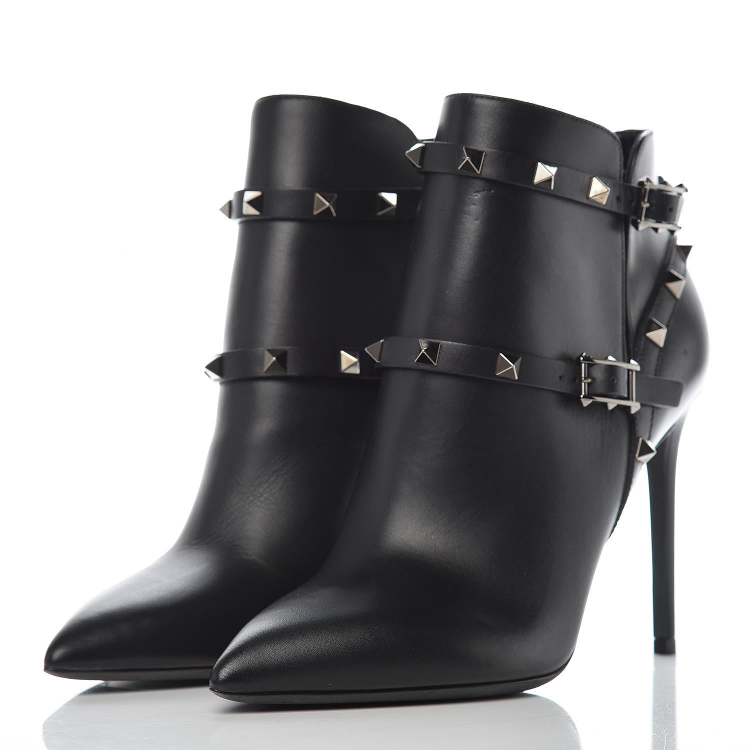 Valentino Garavani Calfskin Rockstud Double Buckle 100mm Ankle Boots 39 Black 3 of 13