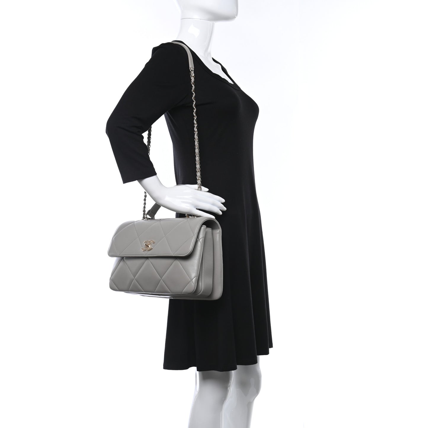 Lambskin Quilted Medium Trendy CC Flap Dual Handle Bag Grey
