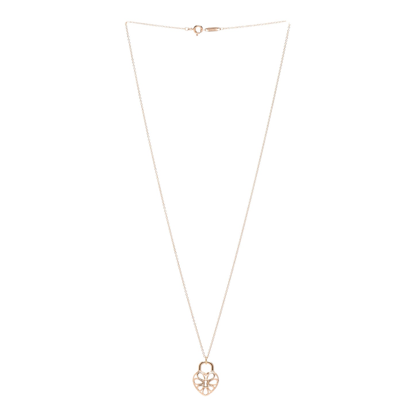 18K Rose Gold Filigree Heart Lock Pendant Necklace