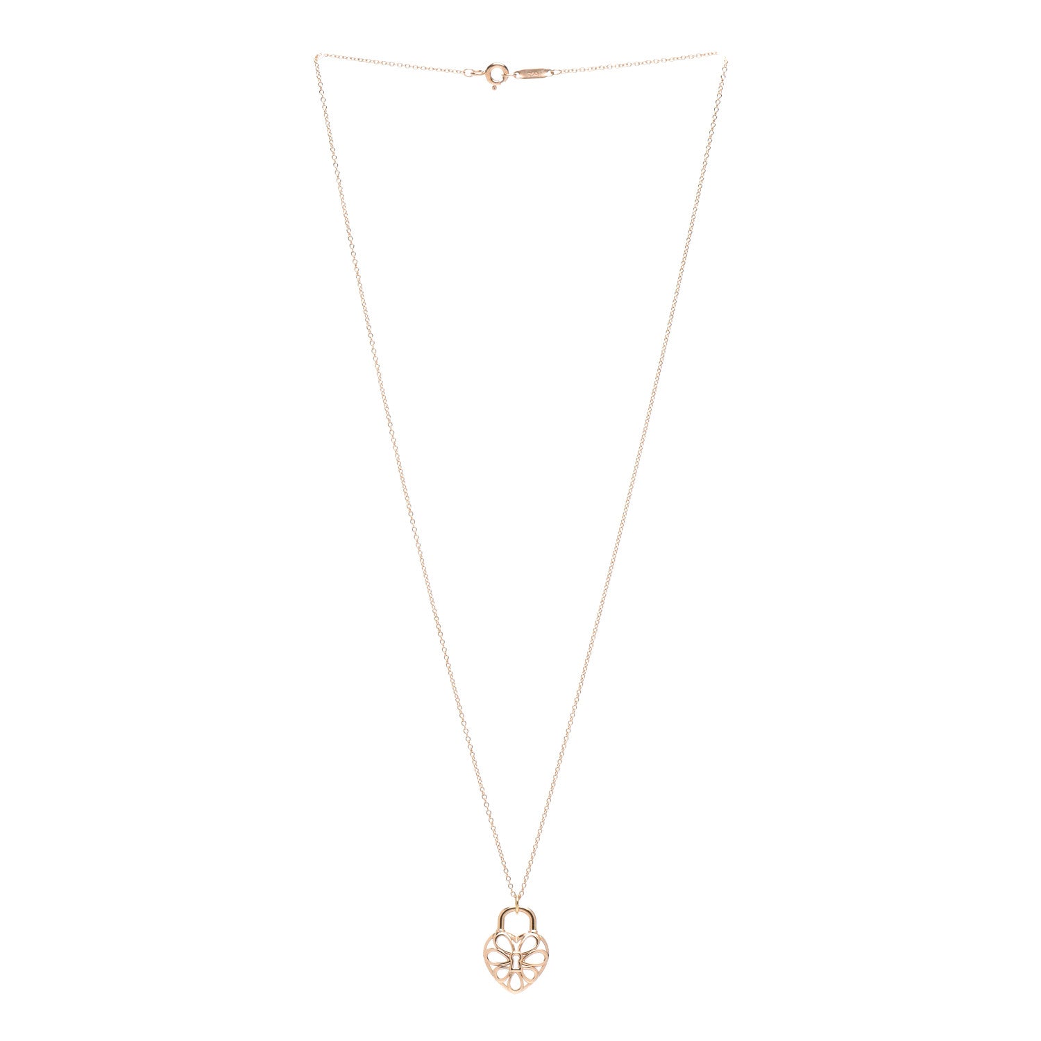 Tiffany 18K Rose Gold Filigree Heart Lock Pendant Necklace 3 of 4