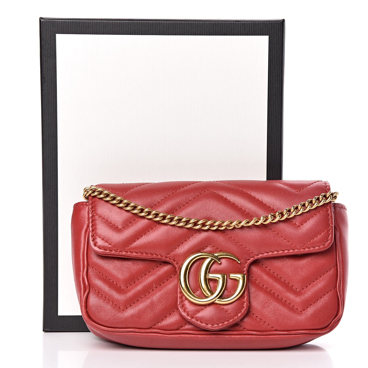 Calfskin Matelasse Super Mini GG Marmont Shoulder Bag Hibiscus Red
