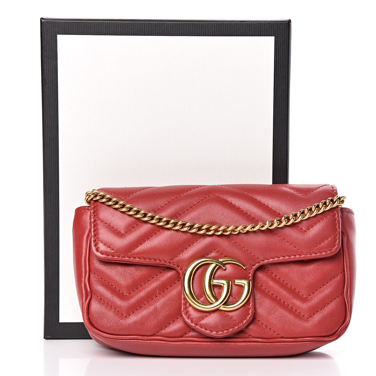 Gucci Calfskin Matelasse Super Mini GG Marmont Shoulder Bag Hibiscus Red 10 of 10