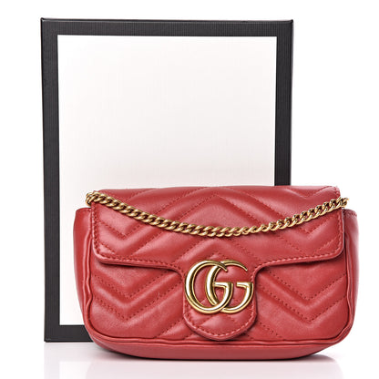 Gucci Calfskin Matelasse Super Mini GG Marmont Shoulder Bag Hibiscus Red 10 of 10