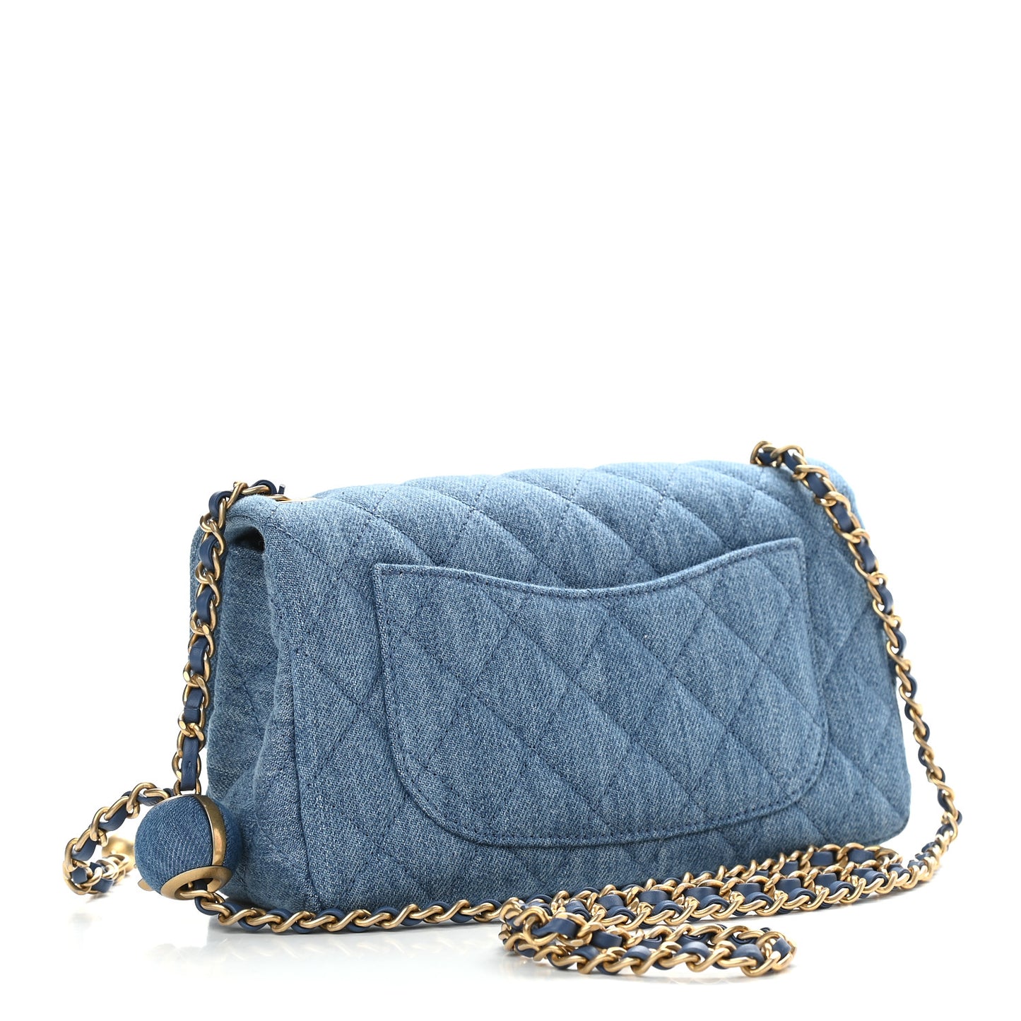 Denim Quilted Mini Pearl Crush Rectangular Flap Blue