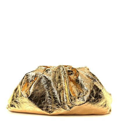 Bottega Veneta Metallic Crinkled Lambskin The Pouch Oversized Clutch Oro 1 of 11