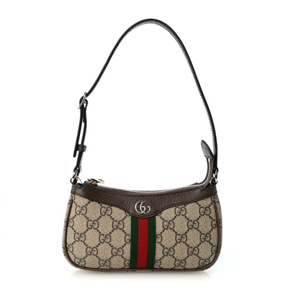 Gucci GG Supreme Monogram Textured Dollar Calfskin Web Mini Ophidia Shoulder Bag Beige Ebony New Acero 1 of 9