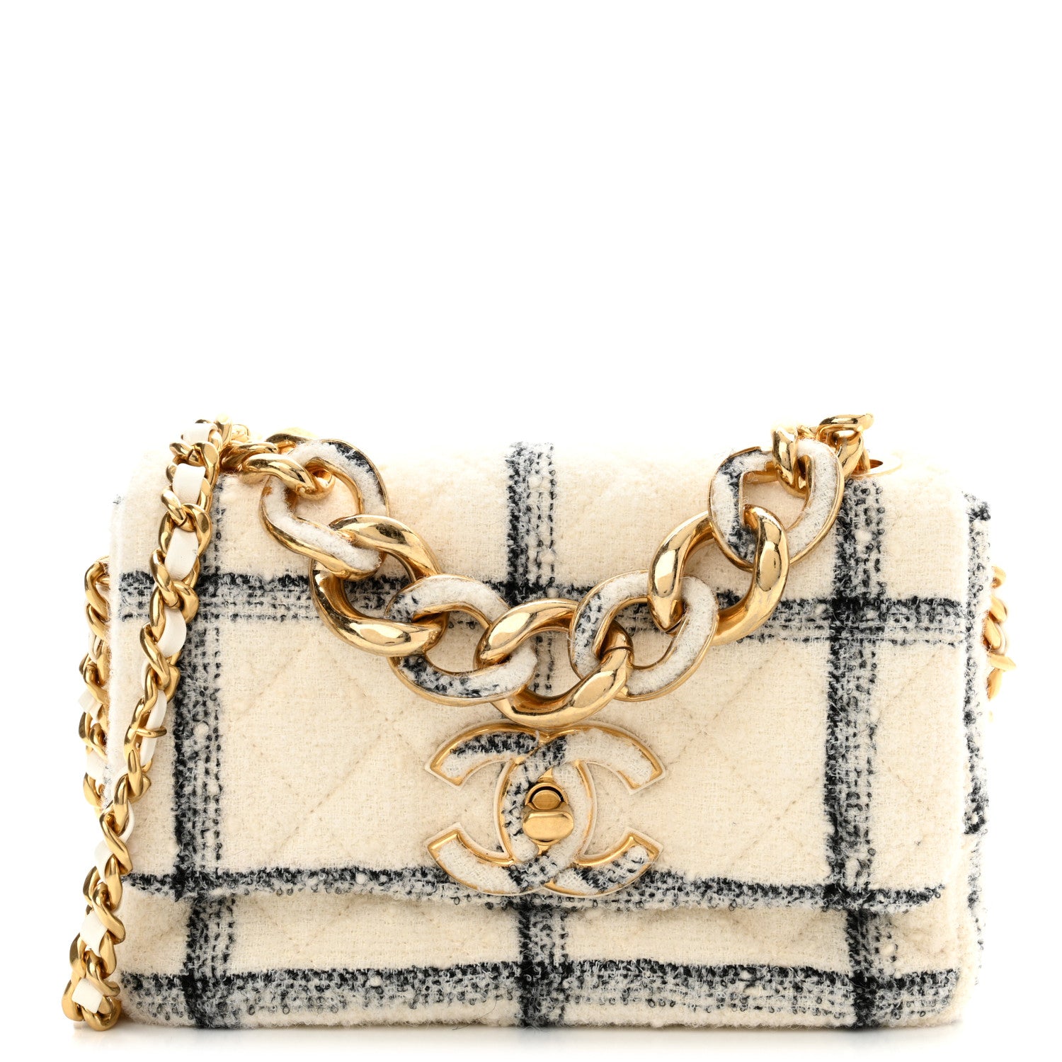 Chanel Wool Tweed Quilted Small Elegant Chain Flap White 1 of 11