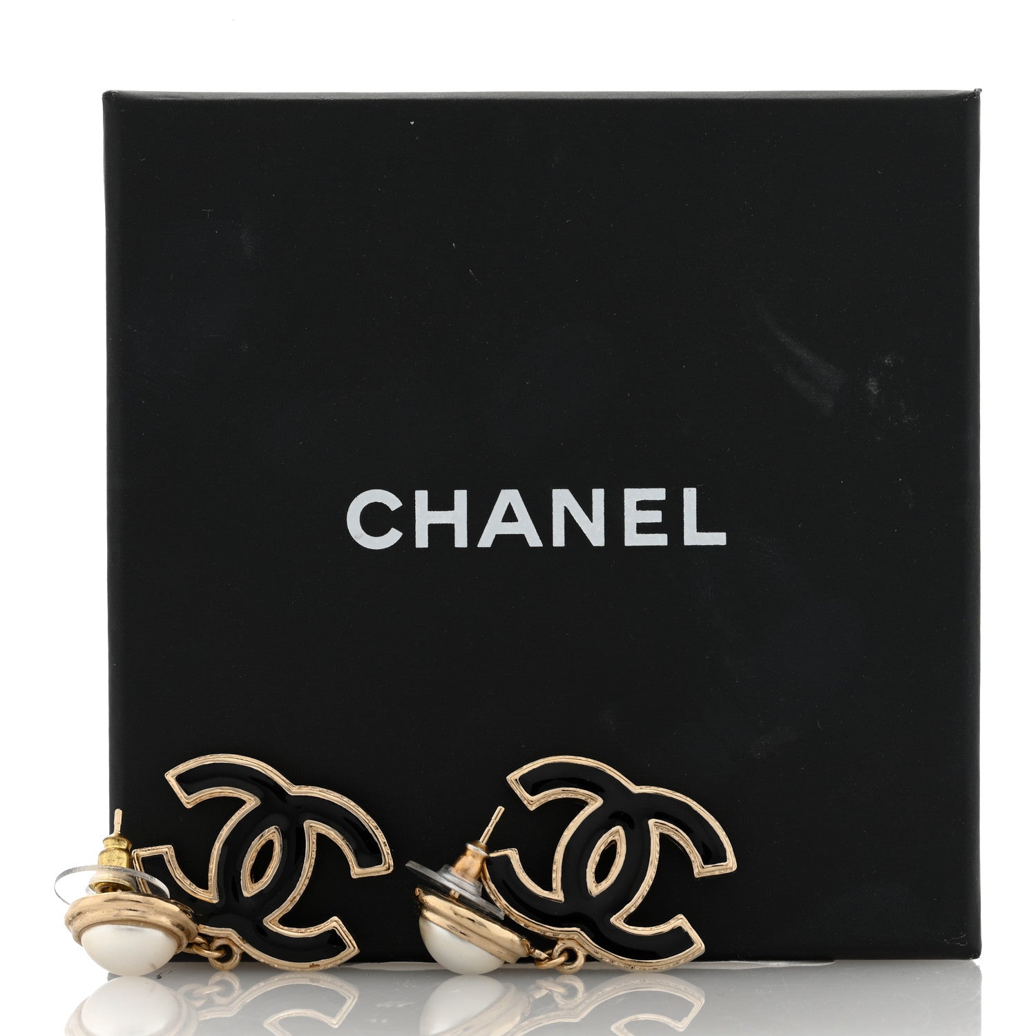 Chanel Pearl Enamel CC Drop Earrings Black 6 of 8