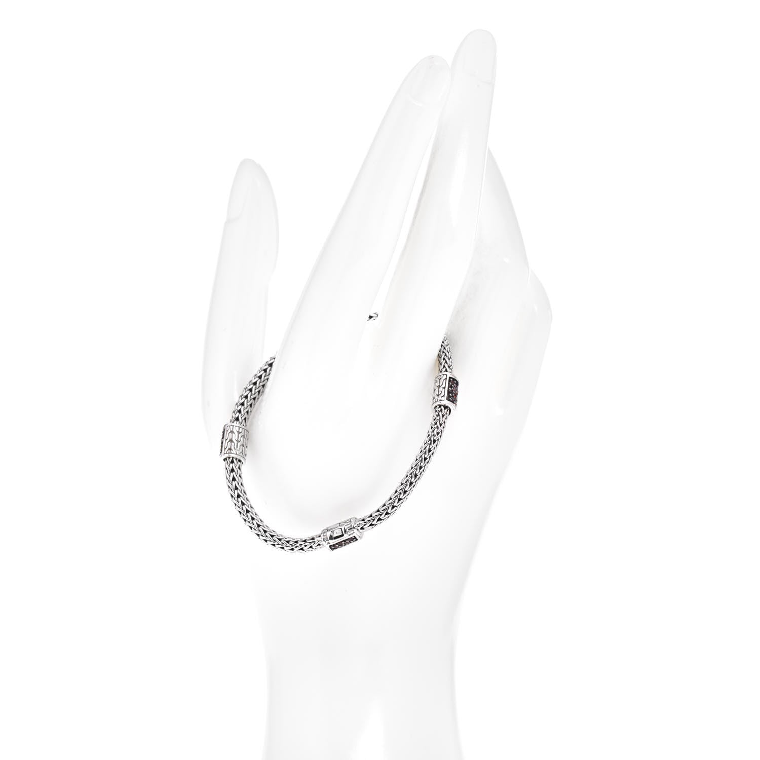 John Hardy Sterling Silver Garnet 4 Station Classic Chain Bracelet 2 of 4