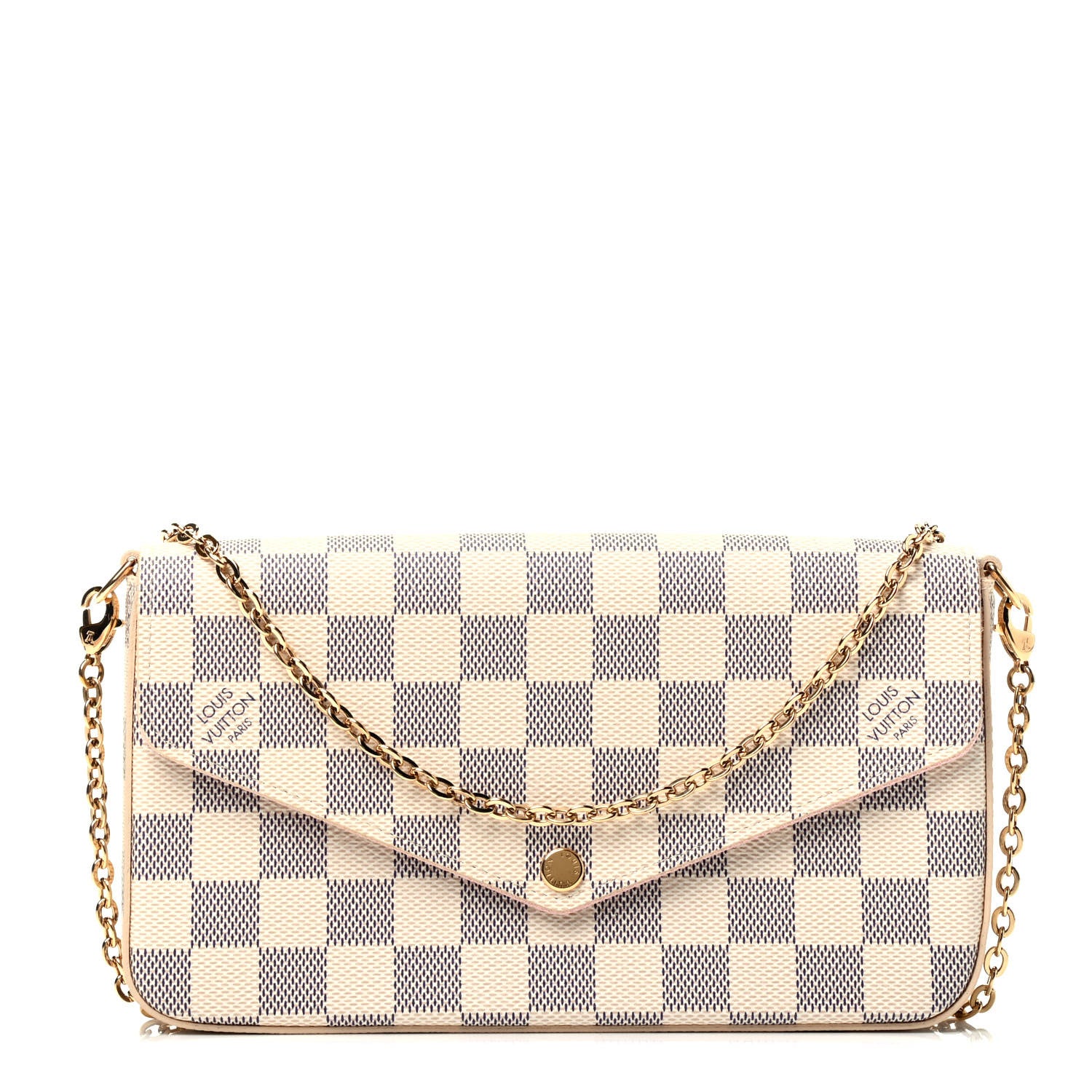 Louis Vuitton Damier Azur Pochette Felicie Chain Wallet Rose Ballerine 1 of 5