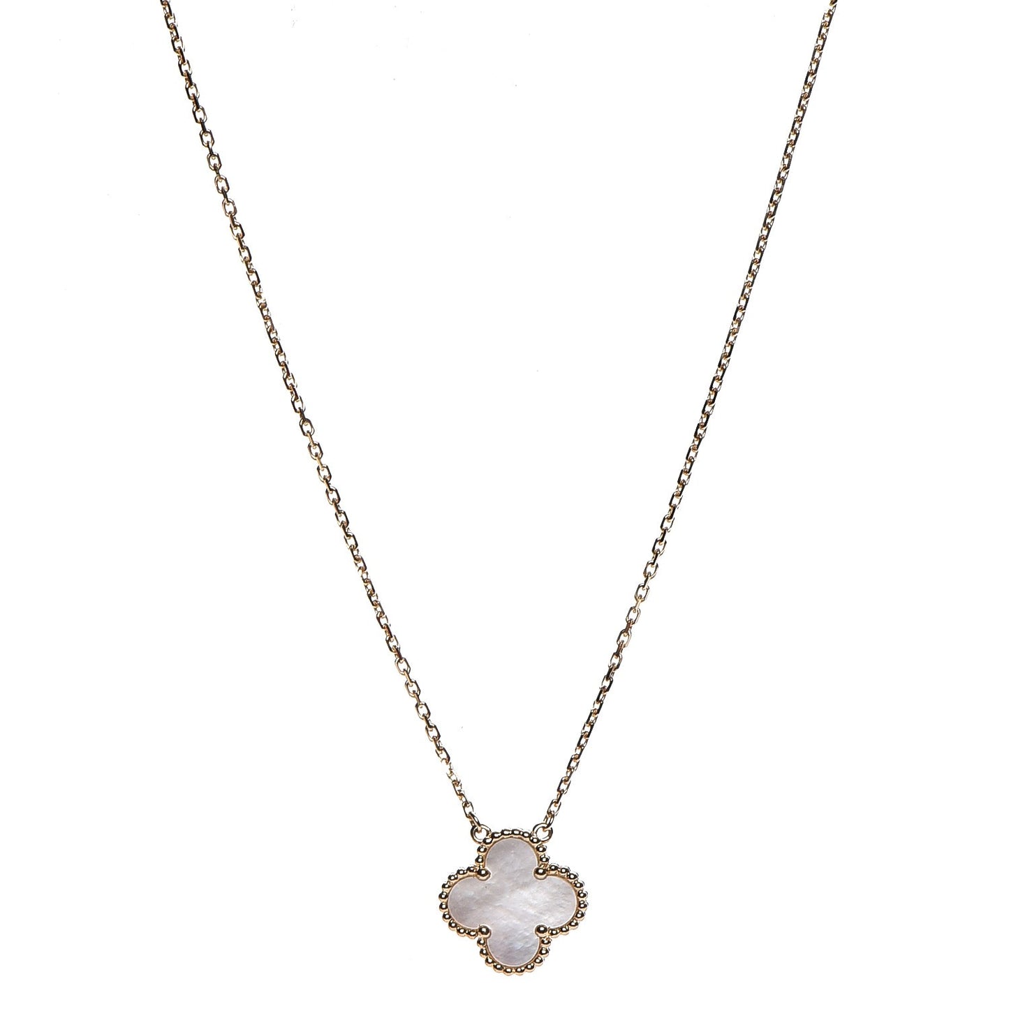 18K Yellow Gold Mother of Pearl Vintage Alhambra Pendant Necklace