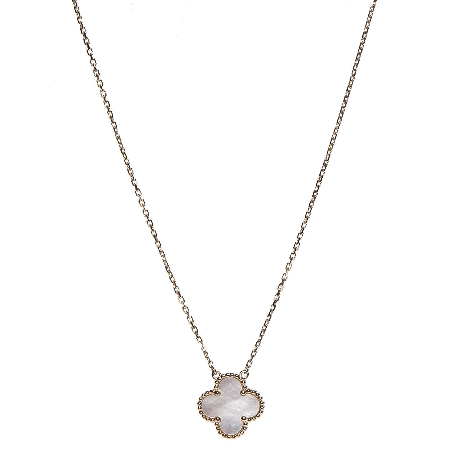 Van Cleef & Arpels 18K Yellow Gold Mother of Pearl Vintage Alhambra Pendant Necklace 1 of 5