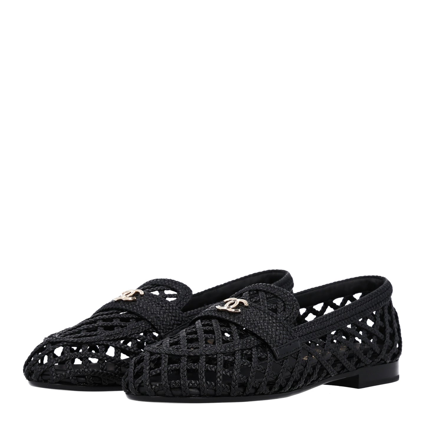 Braided Lambskin CC Mocassin Loafers 38 Black