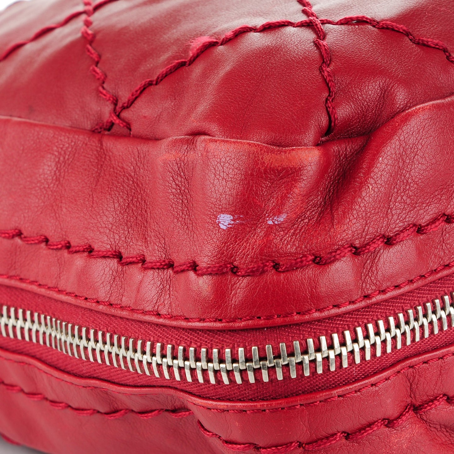 Lambskin Stitched Expandable Tote Red