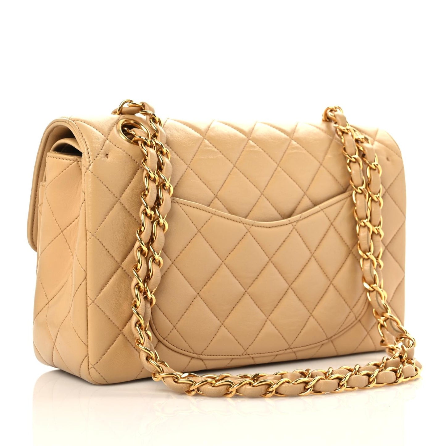 Lambskin Quilted Small Double Flap Beige