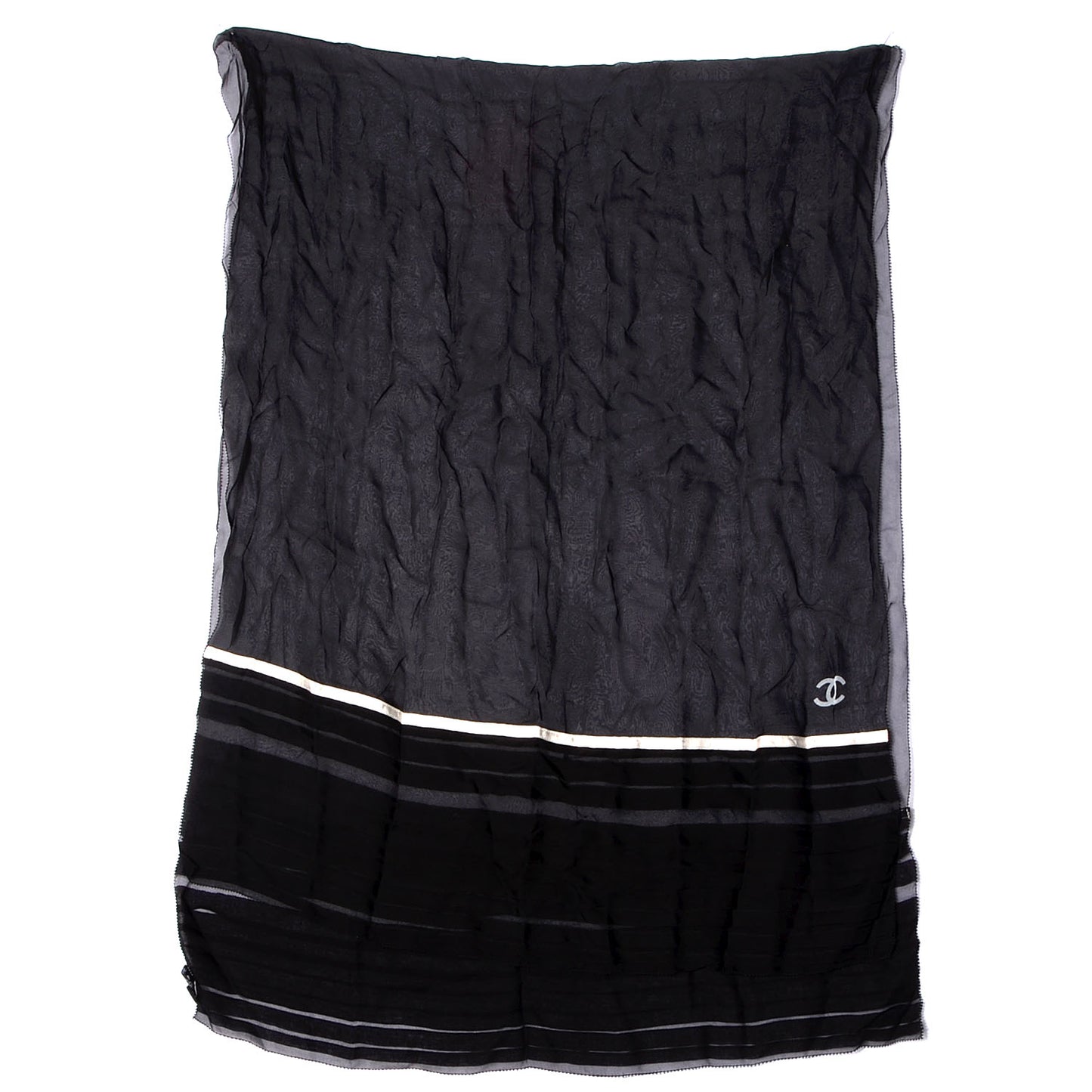 Silk Mousseline CC Logo Stripe Scarf Black White