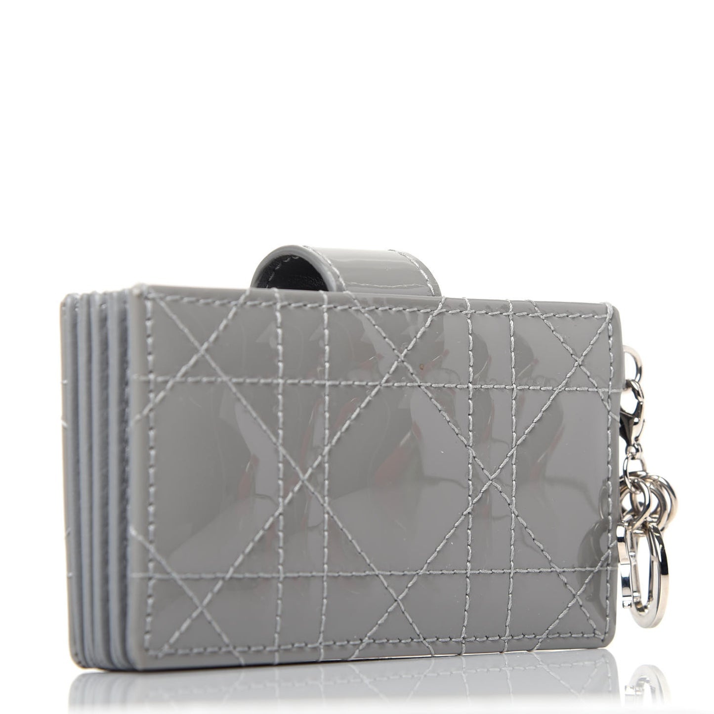 Patent Cannage Lady Dior 5-Gusset Card Holder Grey