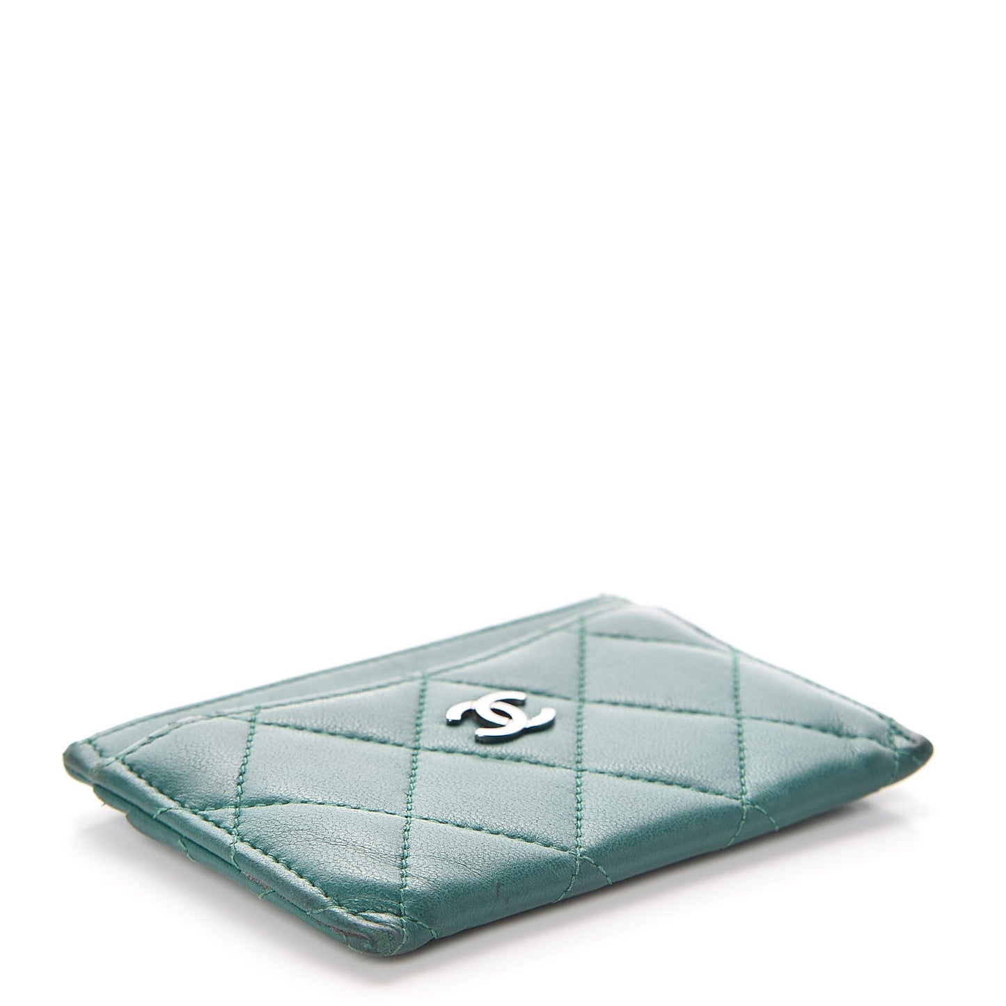 Lambskin Quilted Card Holder Green