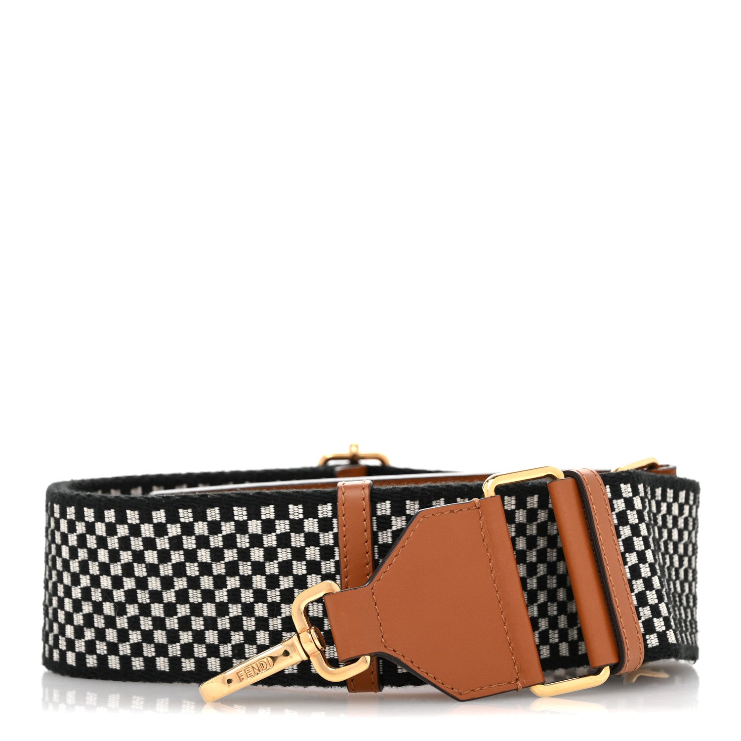 Fendi Ribbon Vitello King Logo Embossed Gingham Woven Adjustable Strap You Panna Black Cuoio 1 of 9