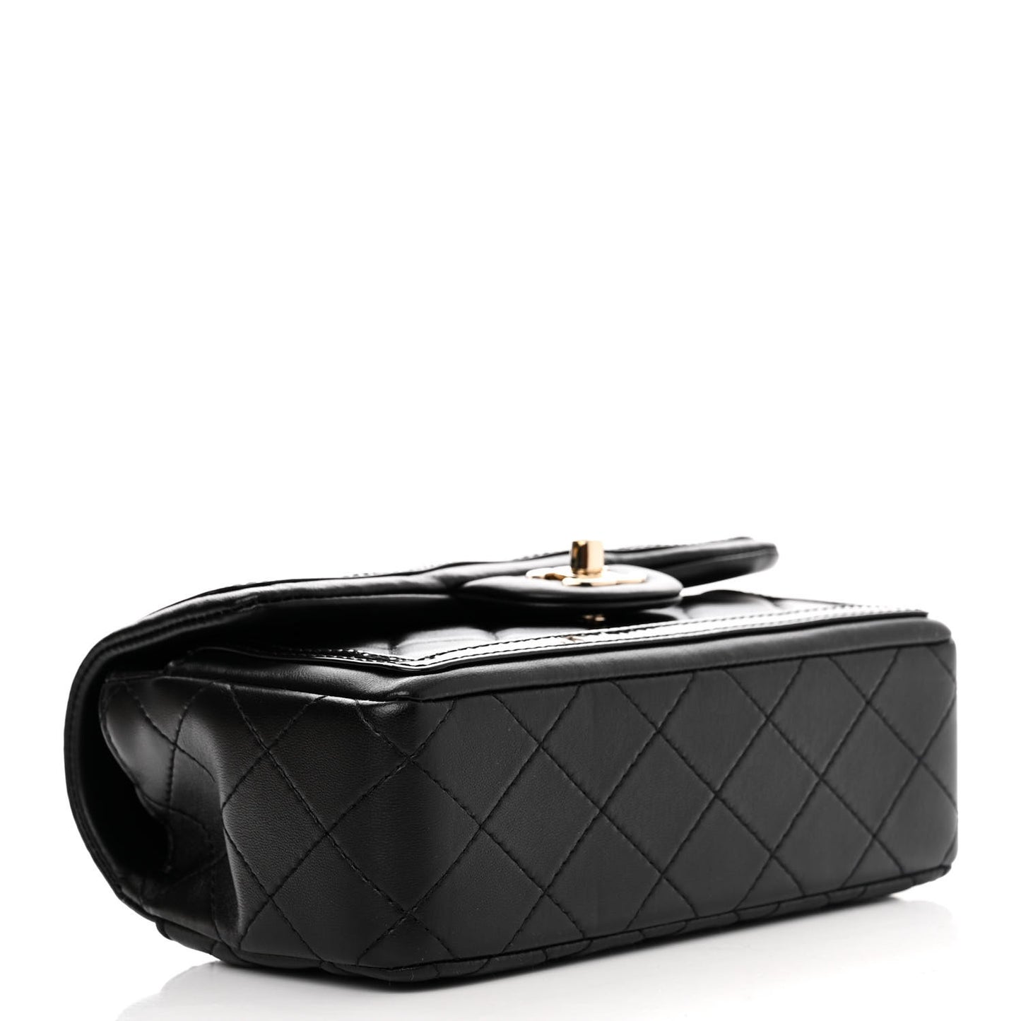 Lambskin Patent Calfskin Quilted Flap Phone Holder With Chain Black