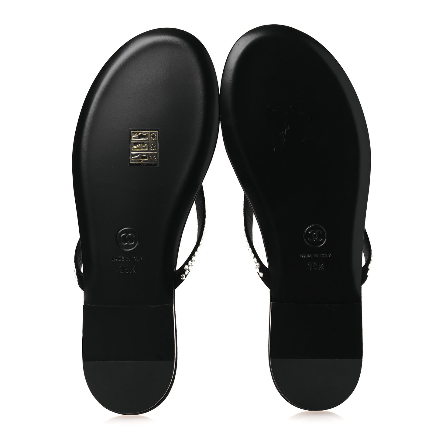 Suede Kidskin Strass CC Thong Sandals 36.5 Black 38.5 Black
