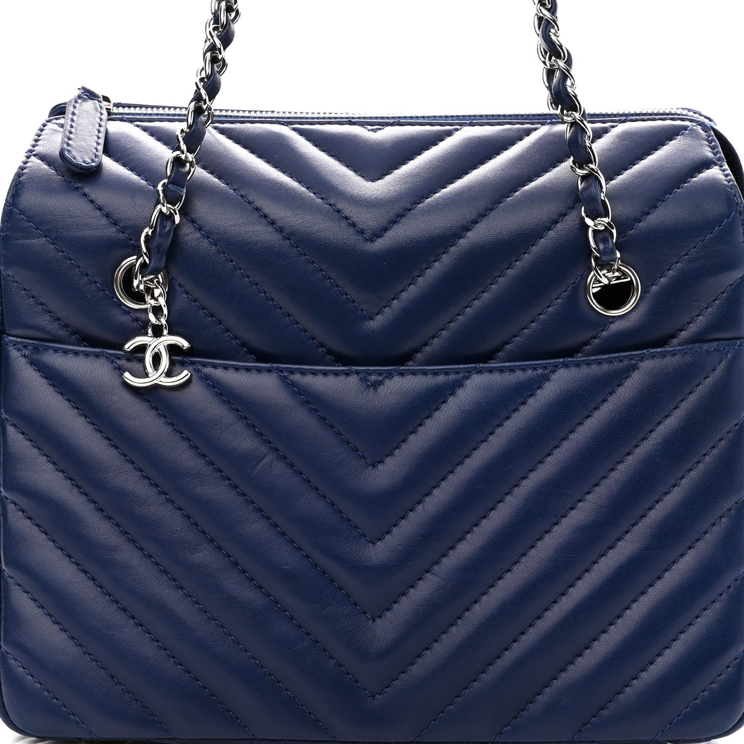 Chanel Lambskin Chevron Quilted Small Surpique Tote Dark Blue 8 of 11