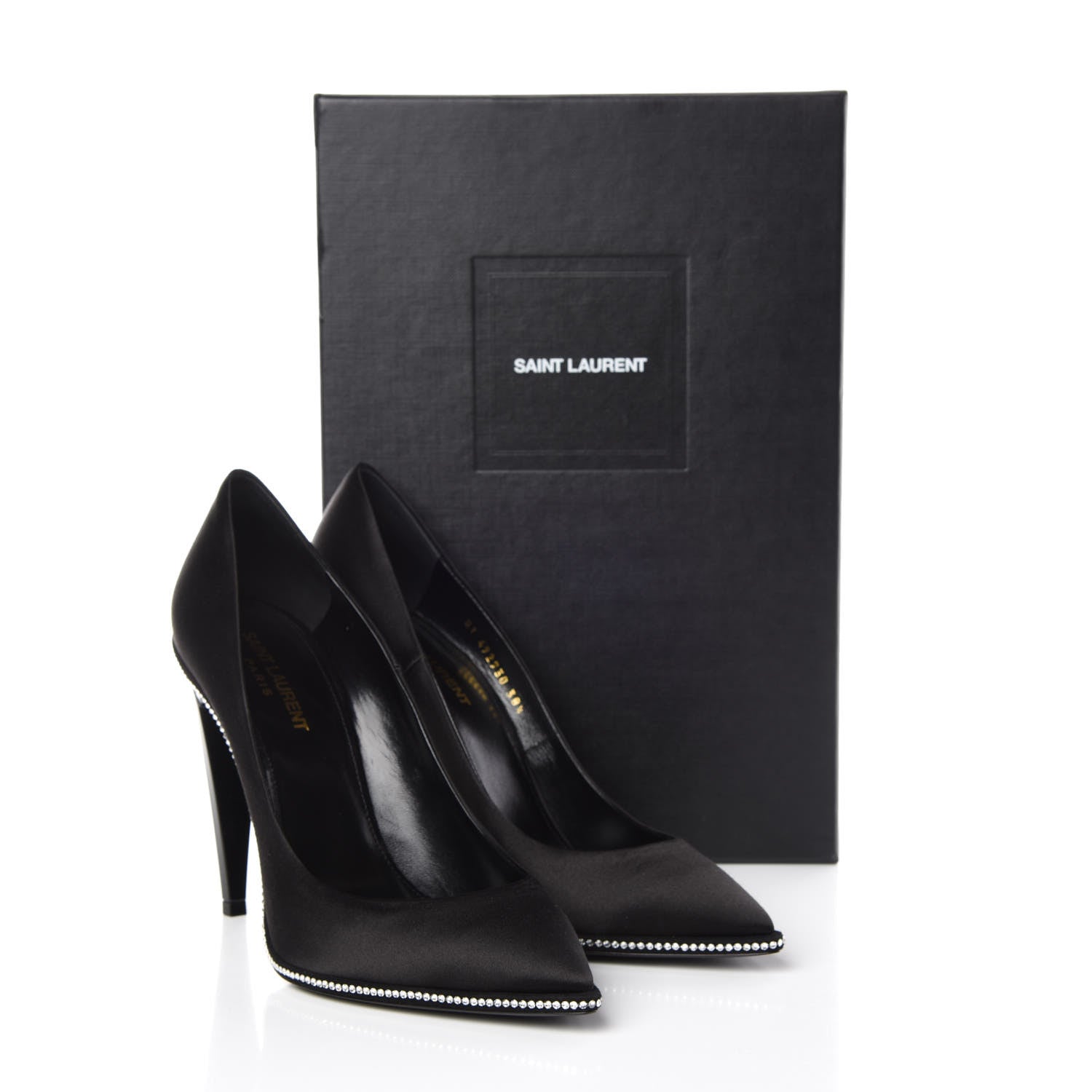 Saint Laurent Satin Crystal Embellished Freja 105 Pumps 38.5 Black 10 of 10
